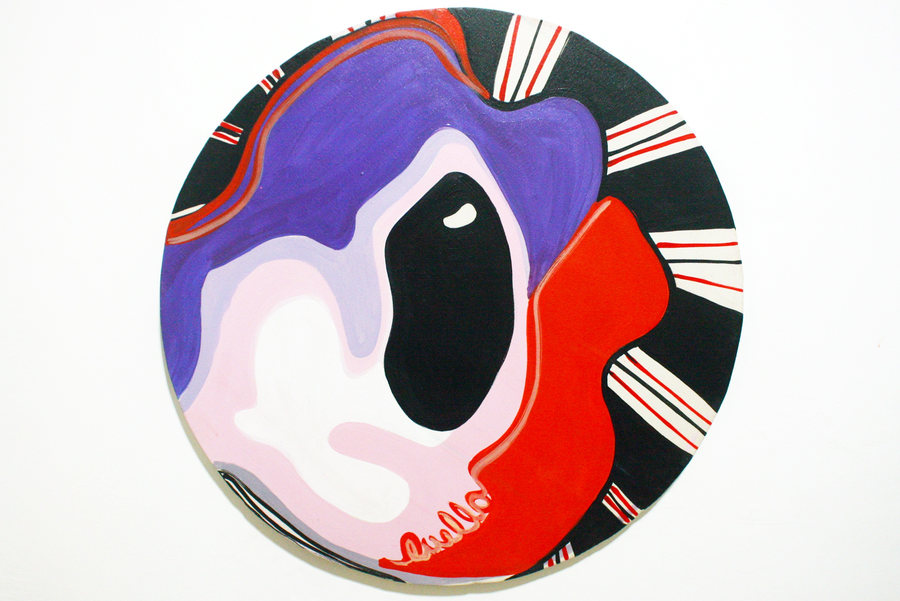 Quadrophenia (2020) by Ornella Ruiz Díaz, circular painting in purples, reds and whites