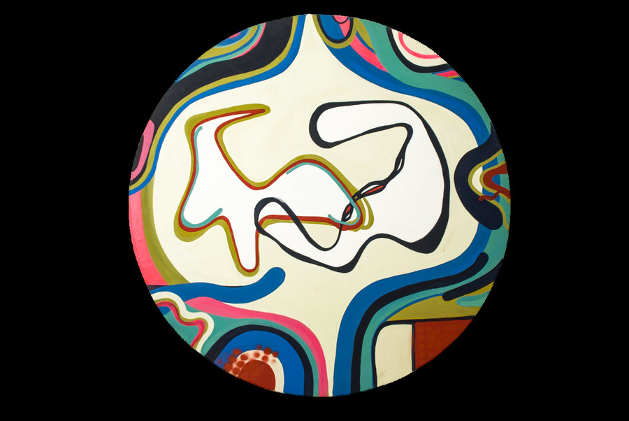 Sur (2020) by Ornella Ruiz Díaz, circular painting in cream, black and yellow